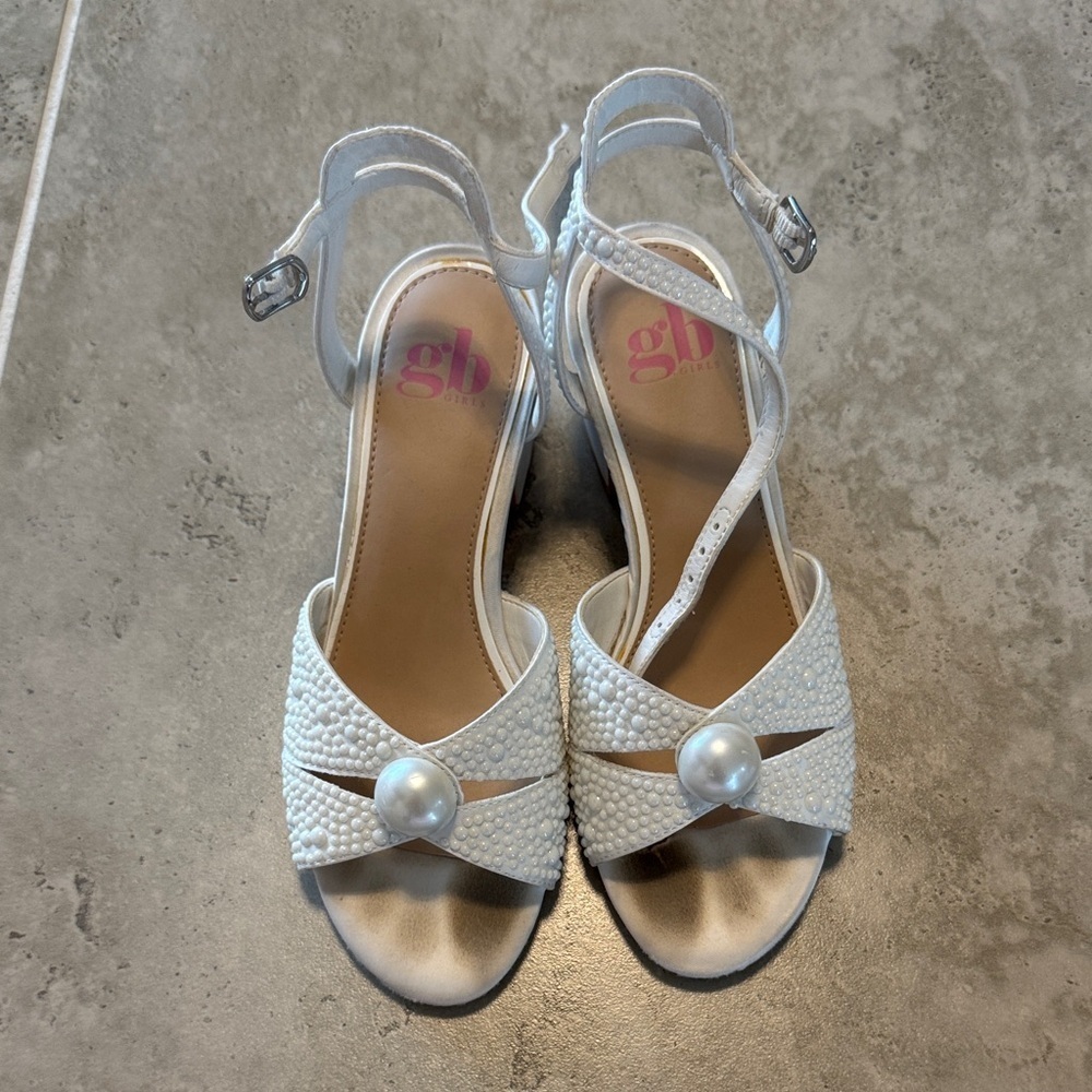 GB Girls White Sandals with Pearl Accent